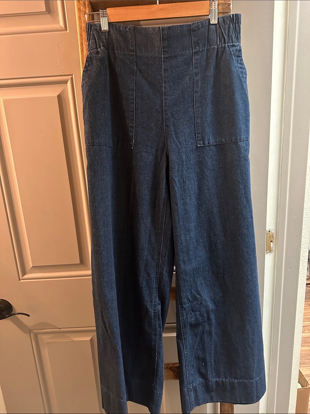 Mustard Seed Wide Leg Denim Jumpsuit Pants - Dark Blue